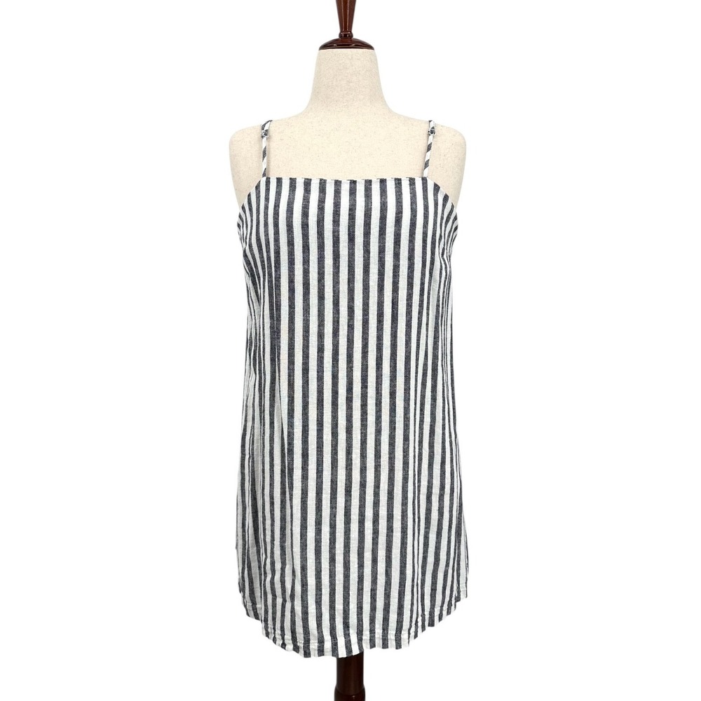 A New Day Mini Dress Sleeveless Chambray Black & White Stripe Women's Large